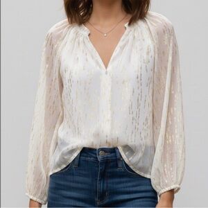 Generation Love White Silk Blouse with Gold Accents